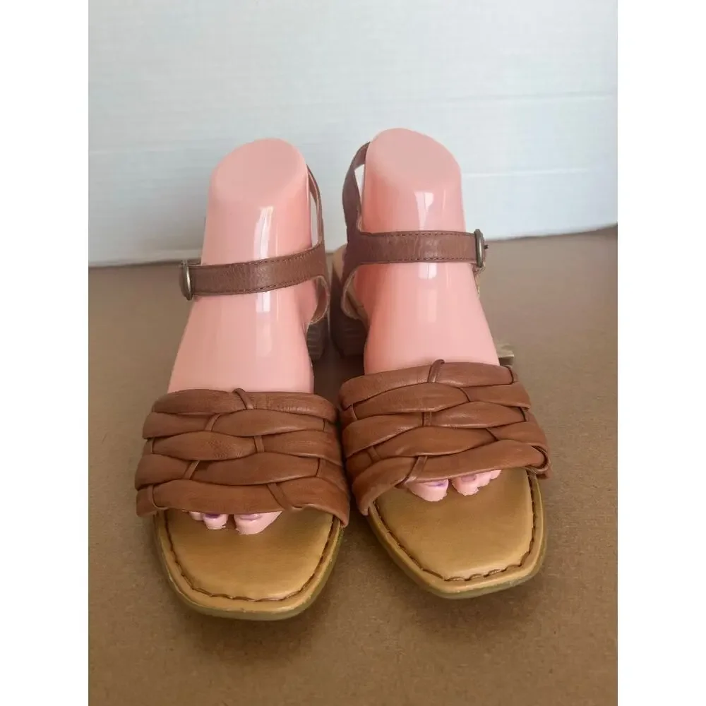 NWT BORN Shonie Brown Soft Leather Block Heel Buckle Ankle Comfort Sandals Sz 10 - Picture 3 of 14